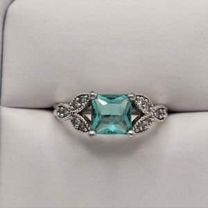 Aquamarine Blue Topaz Emerald Gemstone Ring Affordable Jewelry Size 7.75
